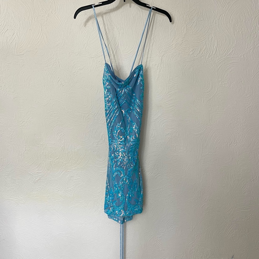 Crystal Doll Turquoise Sequin Backless Dress